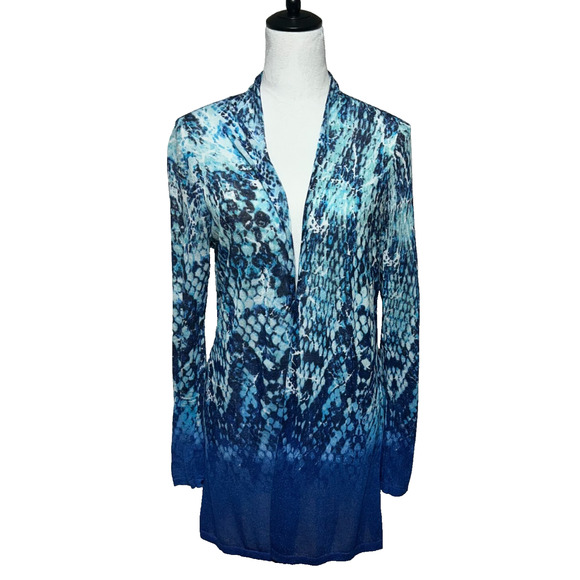 Chicos Cardigan Womens Large 2 Blue Snake Print Open Front Lightweight Sweater - Picture 1 of 11